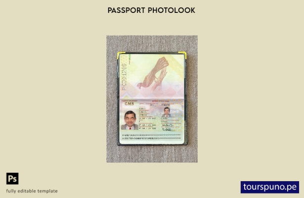 listo para imprimir la plantilla de presentación fotográfica del pasaporte de Ga